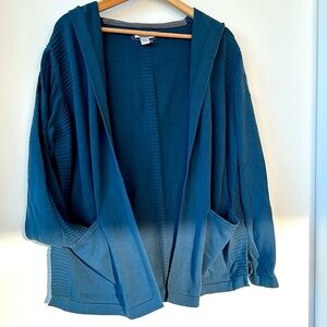Open Hooded Cotton Cardigan w/Pockets, Slate Blue, Size L